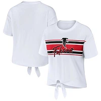 Women's WEAR by Erin Andrews White Atlanta Falcons Front Tie Retro T-Shirt