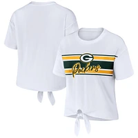 Women's WEAR by Erin Andrews White Green Bay Packers Front Tie Retro T-Shirt