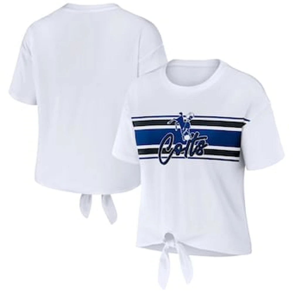 Women's WEAR by Erin Andrews White Indianapolis Colts Front Tie Retro T-Shirt