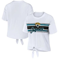 Women's WEAR by Erin Andrews White Jacksonville Jaguars Front Tie Retro T-Shirt