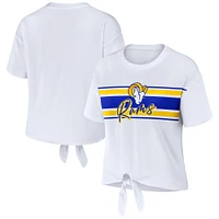 Women's WEAR by Erin Andrews White Los Angeles Rams Front Tie Retro T-Shirt