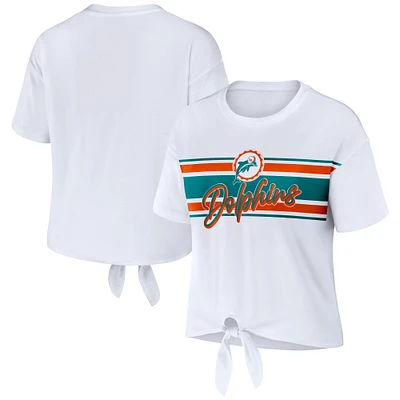 Women's WEAR by Erin Andrews White Miami Dolphins Front Tie Retro T-Shirt