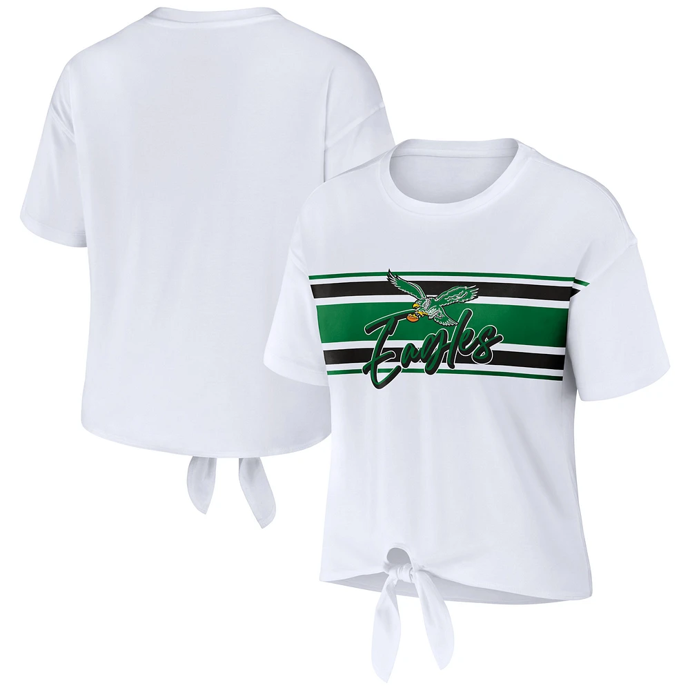 Women's WEAR by Erin Andrews White Philadelphia Eagles Front Tie Retro T-Shirt