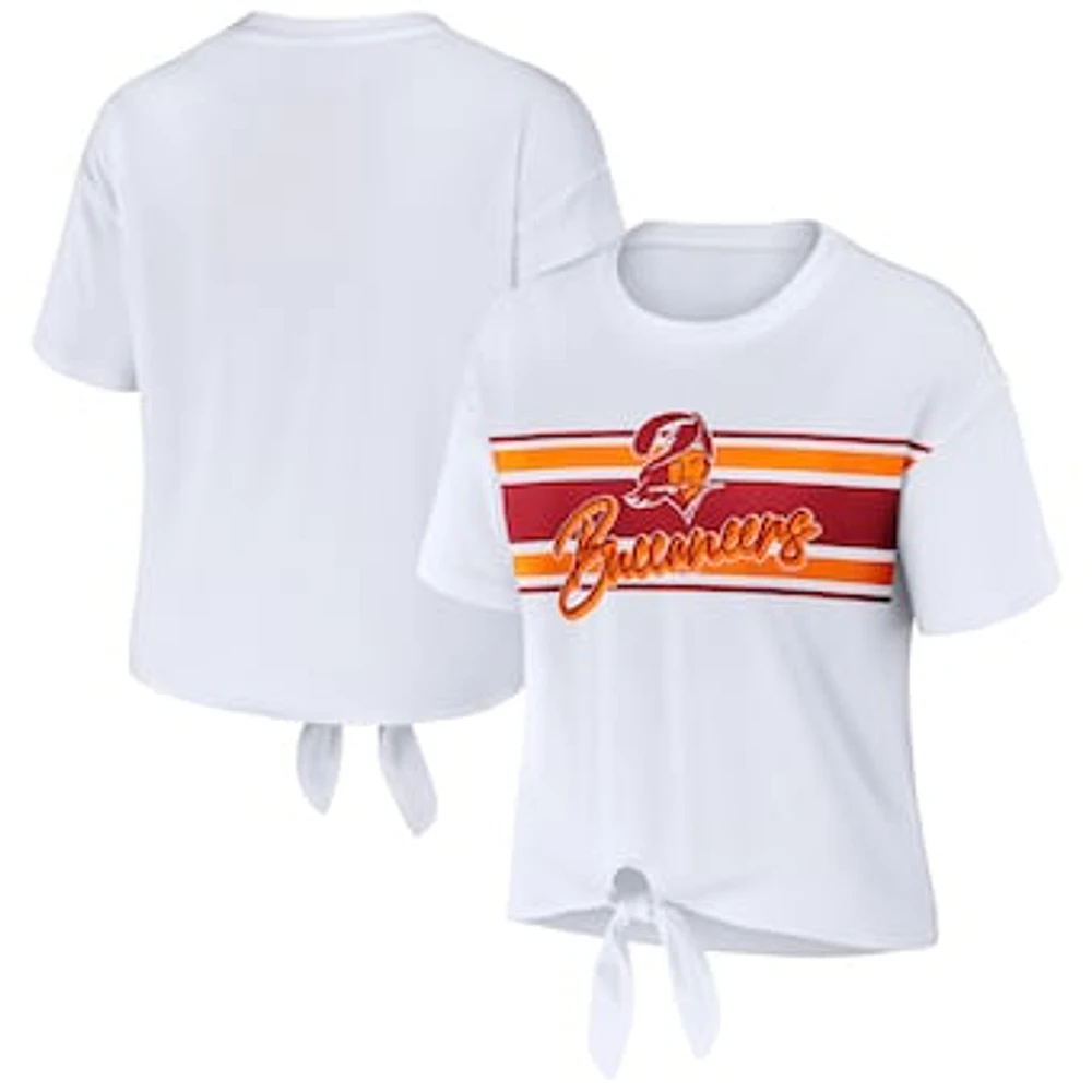 Women's WEAR by Erin Andrews White Tampa Bay Buccaneers Front Tie Retro T-Shirt