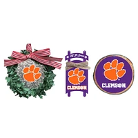 The Memory Company Clemson Tigers Three-Pack Wreath, Sled & Circle Ornament Set