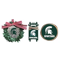 The Memory Company Michigan State Spartans Three-Pack Wreath, Sled & Circle Ornament Set