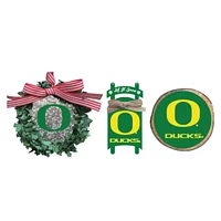 The Memory Company Oregon Ducks Three-Pack Wreath, Sled & Circle Ornament Set