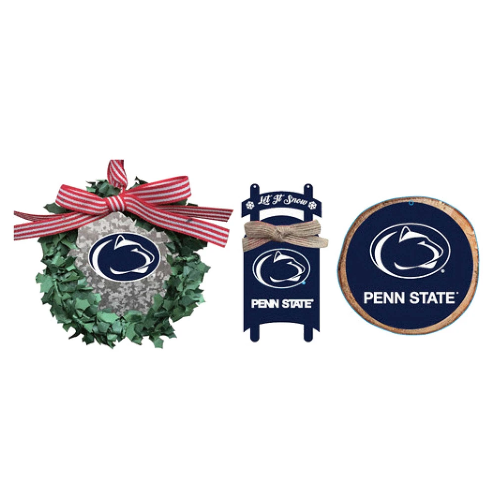 The Memory Company Penn State Nittany Lions Three-Pack Wreath, Sled & Circle Ornament Set