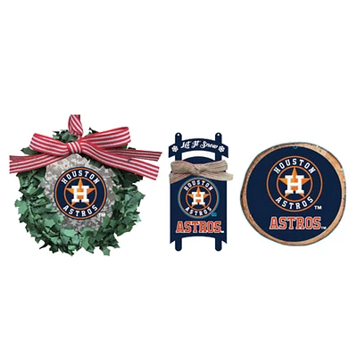 The Memory Company Houston Astros Three-Pack Wreath, Sled & Circle Ornament Set