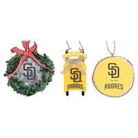 The Memory Company San Diego Padres Three-Pack Wreath, Sled & Circle Ornament Set