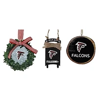 The Memory Company Atlanta Falcons Three-Pack Wreath, Sled & Circle Ornament Set