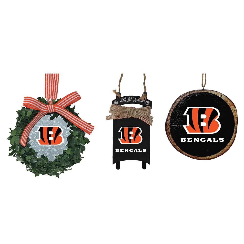 The Memory Company Cincinnati Bengals Three-Pack Wreath, Sled & Circle Ornament Set