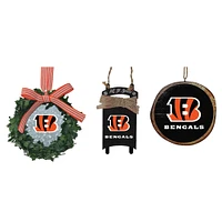 The Memory Company Cincinnati Bengals Three-Pack Wreath, Sled & Circle Ornament Set