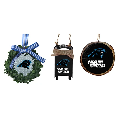 The Memory Company Carolina Panthers Three-Pack Wreath, Sled & Circle Ornament Set