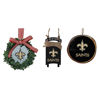 The Memory Company New Orleans Saints Three-Pack Wreath, Sled & Circle Ornament Set