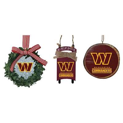 The Memory Company Washington Commanders Three-Pack Wreath, Sled & Circle Ornament Set