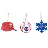 The Memory Company Philadelphia Phillies Three-Pack Cap, Baseball & Snowflake Ornament Set