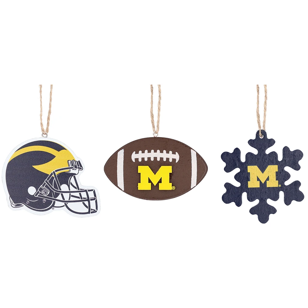 The Memory Company Michigan Wolverines Three-Pack Helmet, Football & Snowflake Ornament Set