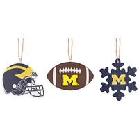 The Memory Company Michigan Wolverines Three-Pack Helmet, Football & Snowflake Ornament Set