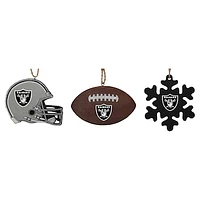 The Memory Company Las Vegas Raiders Three-Pack Helmet, Football & Snowflake Ornament Set