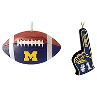 The Memory Company Michigan Wolverines Two-Pack Football & Foam Finger Ornament Set