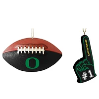 The Memory Company Oregon Ducks Two-Pack Football & Foam Finger Ornament Set