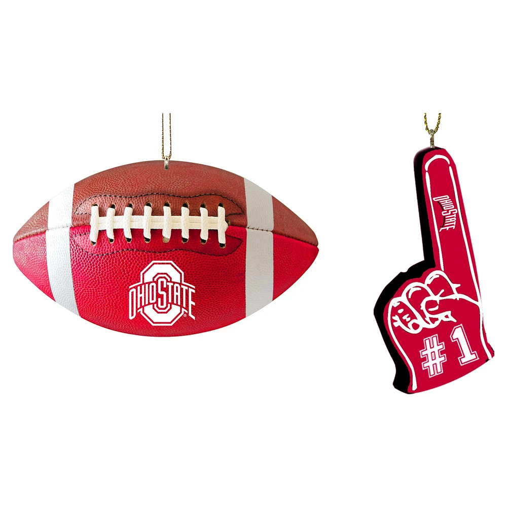 The Memory Company Ohio State Buckeyes Two-Pack Football & Foam Finger Ornament Set