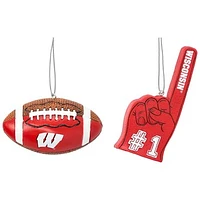 The Memory Company Wisconsin Badgers Two-Pack Football & Foam Finger Ornament Set