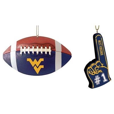 The Memory Company West Virginia Mountaineers Two-Pack Football & Foam Finger Ornament Set