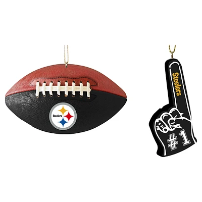 The Memory Company Pittsburgh Steelers Two-Pack Football & Foam Finger Ornament Set