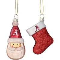 Alabama Crimson Tide Two-Pack Santa & Stocking Blown Glass Ornament Set