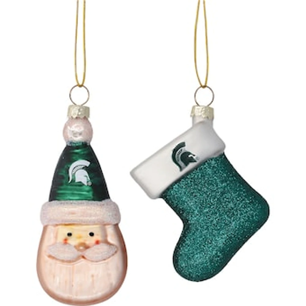 Michigan State Spartans Two-Pack Santa & Stocking Blown Glass Ornament Set