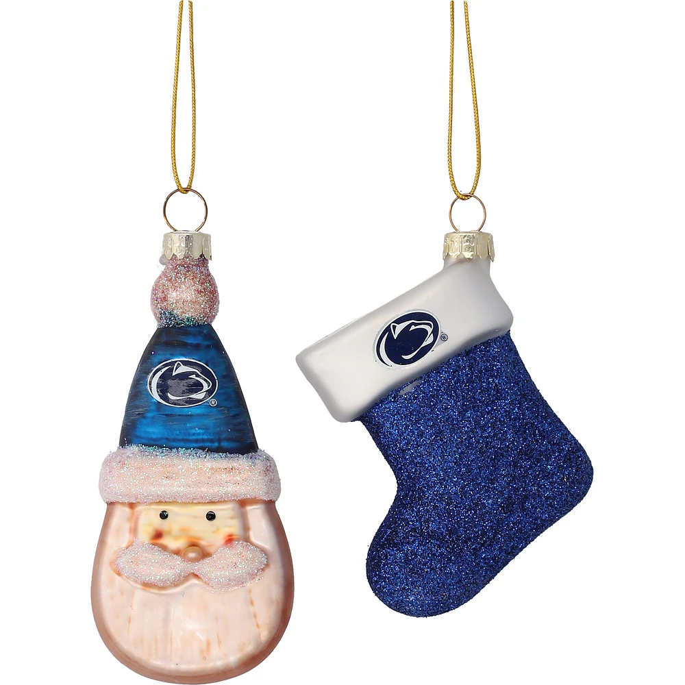 Penn State Nittany Lions Two-Pack Santa & Stocking Blown Glass Ornament Set