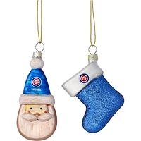 Chicago Cubs Two-Pack Santa & Stocking Blown Glass Ornament Set