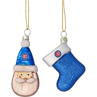 Chicago Cubs Two-Pack Santa & Stocking Blown Glass Ornament Set