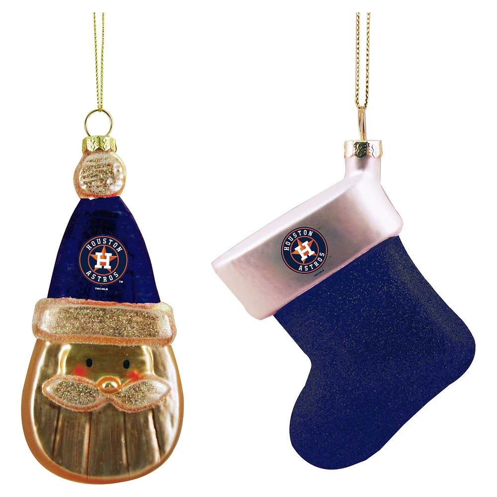 Houston Astros Two-Pack Santa & Stocking Blown Glass Ornament Set