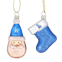 Los Angeles Dodgers Two-Pack Santa & Stocking Blown Glass Ornament Set