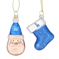 Los Angeles Dodgers Two-Pack Santa & Stocking Blown Glass Ornament Set