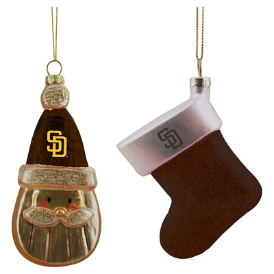 San Diego Padres Two-Pack Santa & Stocking Blown Glass Ornament Set