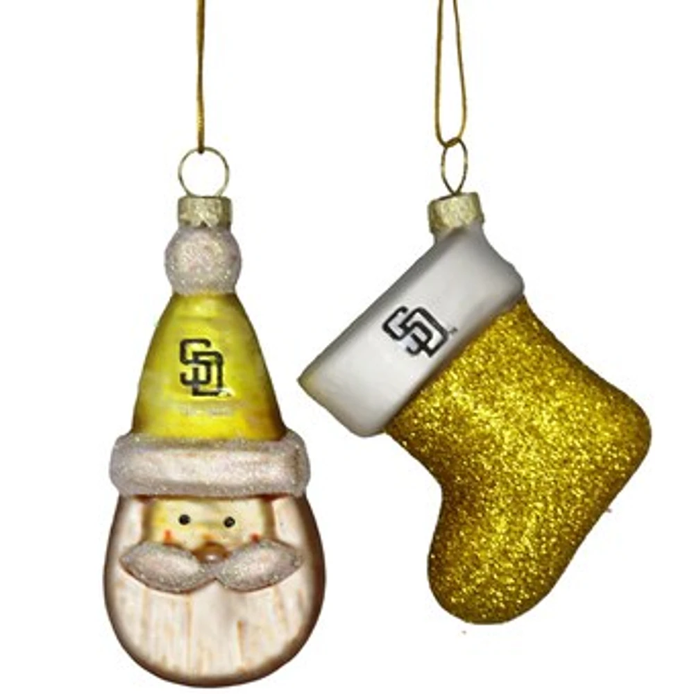 San Diego Padres Two-Pack Santa & Stocking Blown Glass Ornament Set