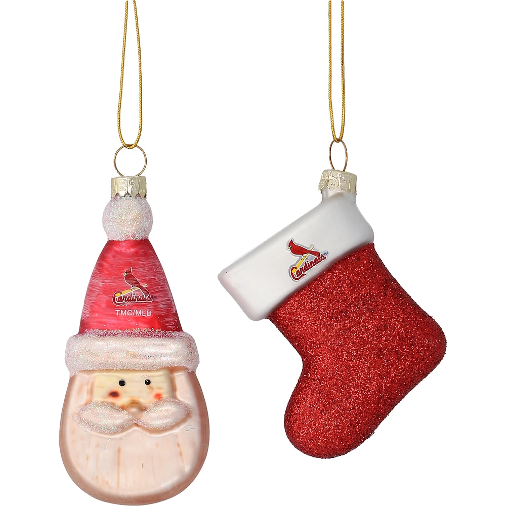 St. Louis Cardinals Two-Pack Santa & Stocking Blown Glass Ornament Set