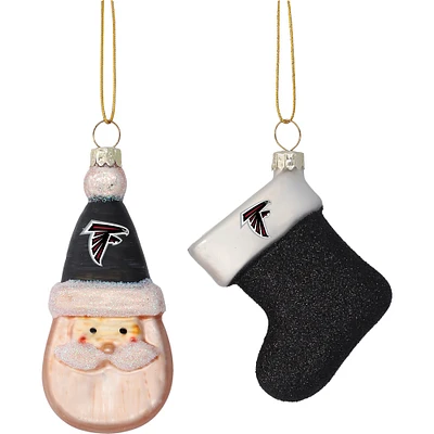 Atlanta Falcons Two-Pack Santa & Stocking Blown Glass Ornament Set