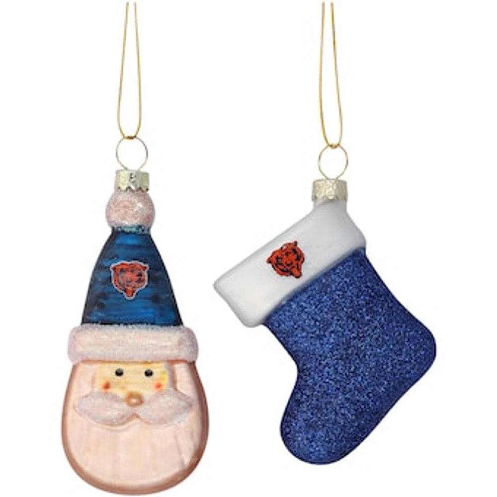 Chicago Bears Two-Pack Santa & Stocking Blown Glass Ornament Set