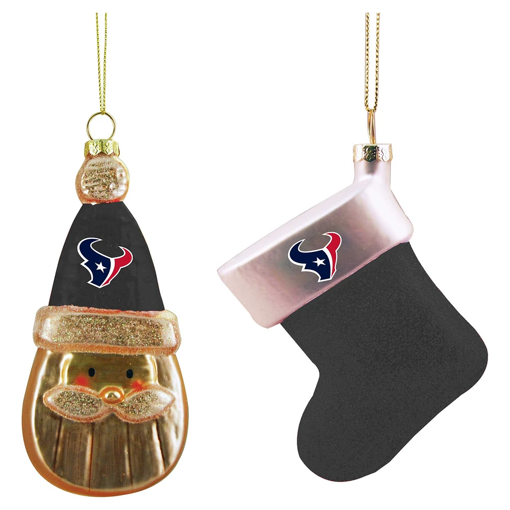 Houston Texans Two-Pack Santa & Stocking Blown Glass Ornament Set