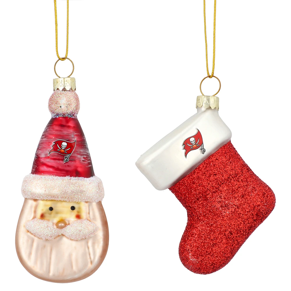 Tampa Bay Buccaneers Two-Pack Santa & Stocking Blown Glass Ornament Set