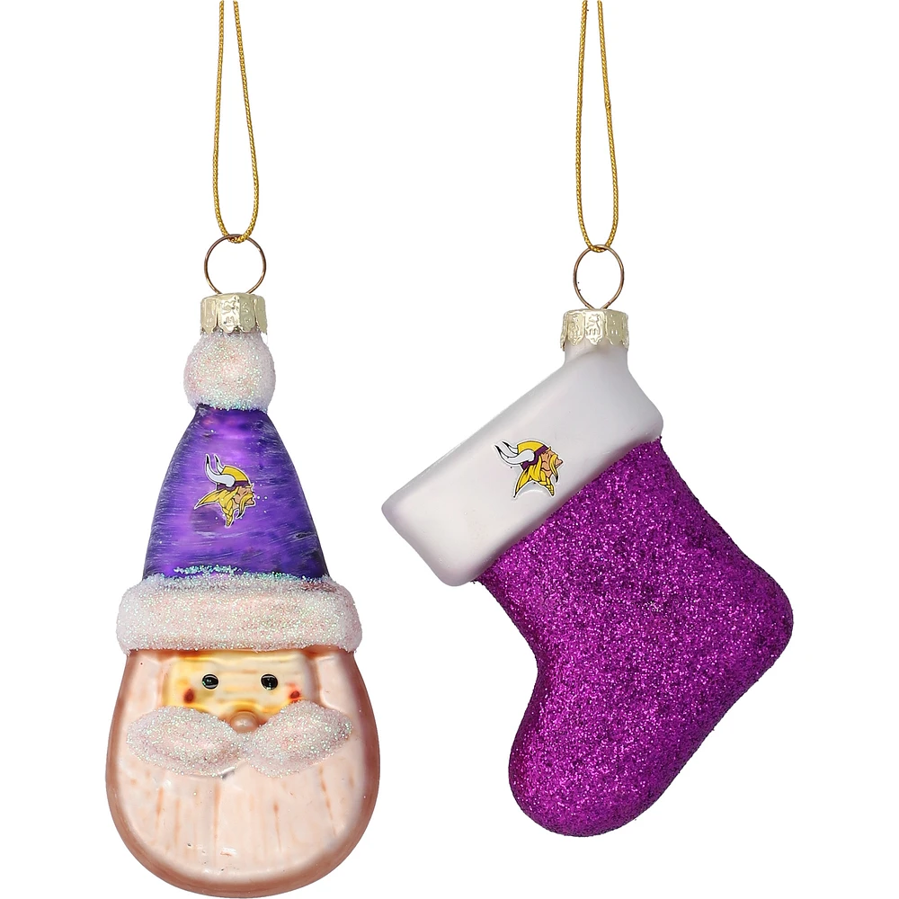 Minnesota Vikings Two-Pack Santa & Stocking Blown Glass Ornament Set