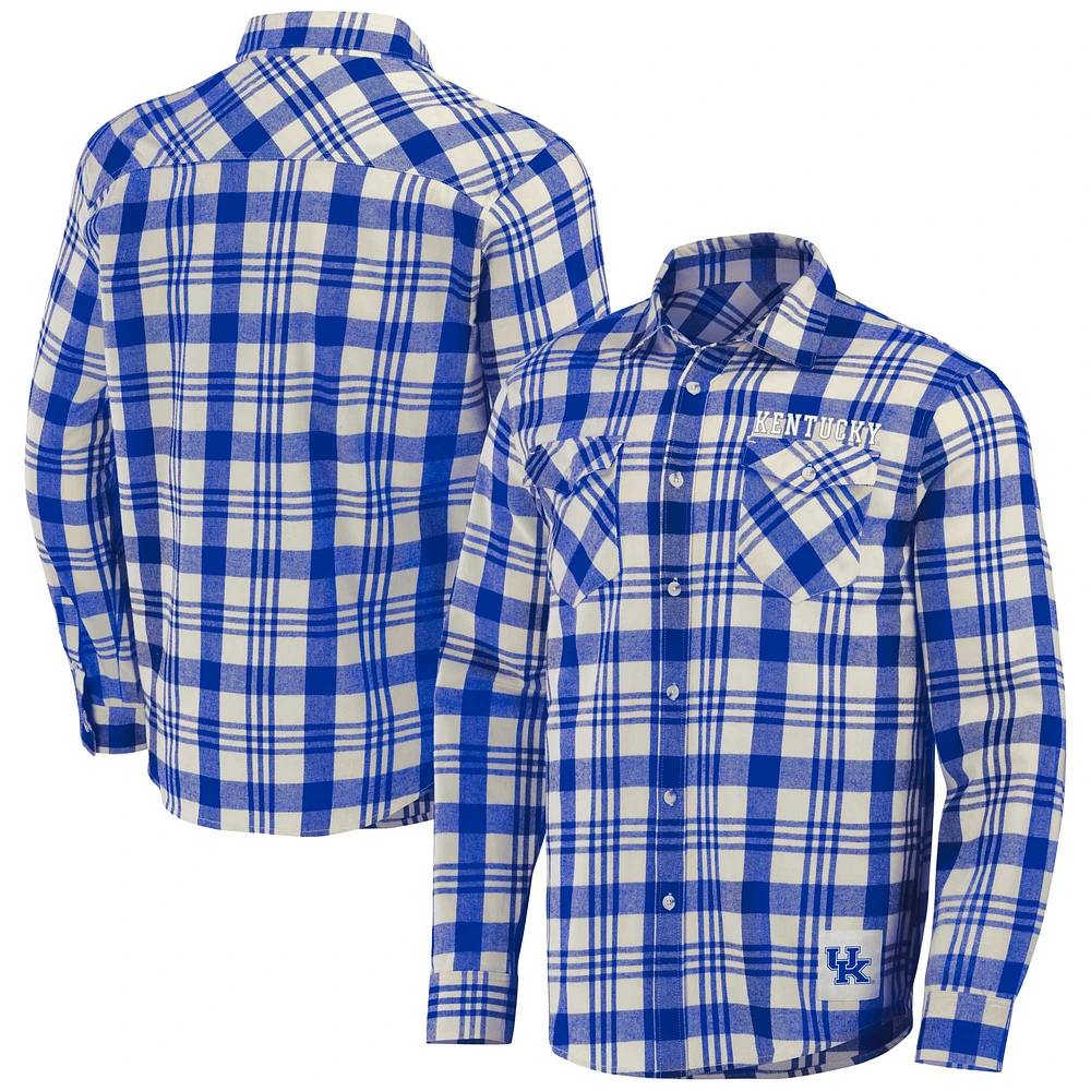 Men's Darius Rucker Collection by Fanatics Royal/Natural Kentucky Wildcats Plaid Flannel Long Sleeve Button-Up Shirt