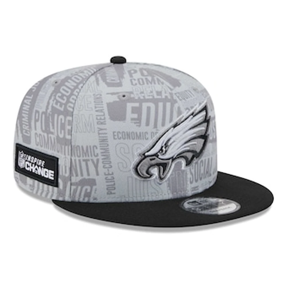 Men's New Era Gray/Black Philadelphia Eagles Inspire Change 9FIFTY Snapback Hat