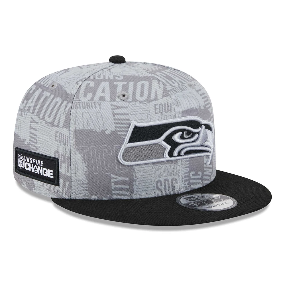 Men's New Era Gray/Black Seattle Seahawks Inspire Change 9FIFTY Snapback Hat