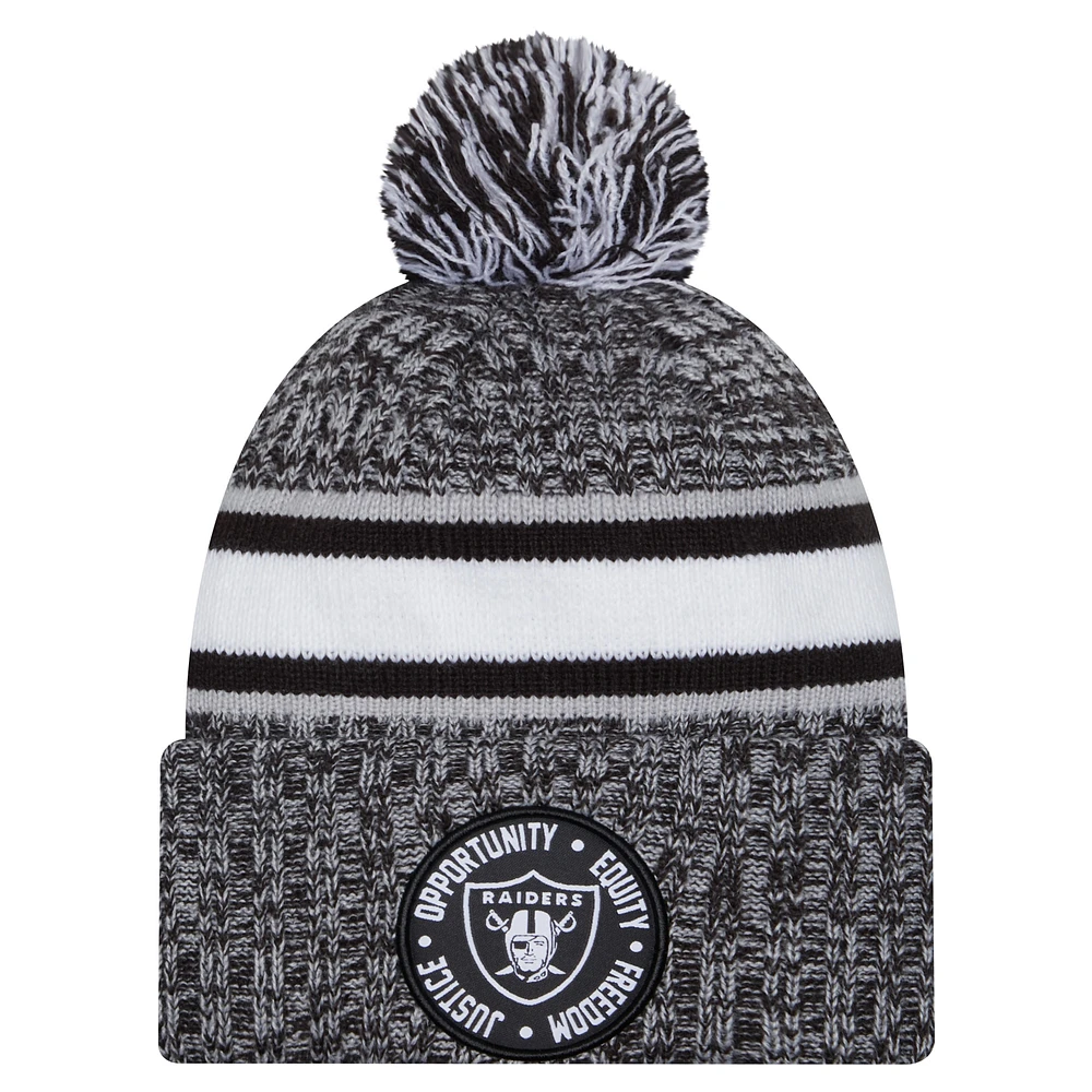 Men's New Era Black Las Vegas Raiders Inspire Change Cuffed Knit Hat with Pom